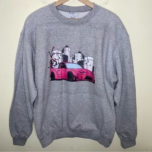 Champion Pink Sports Car Screen Printed Gray Sweatshirt in Excellent Condition